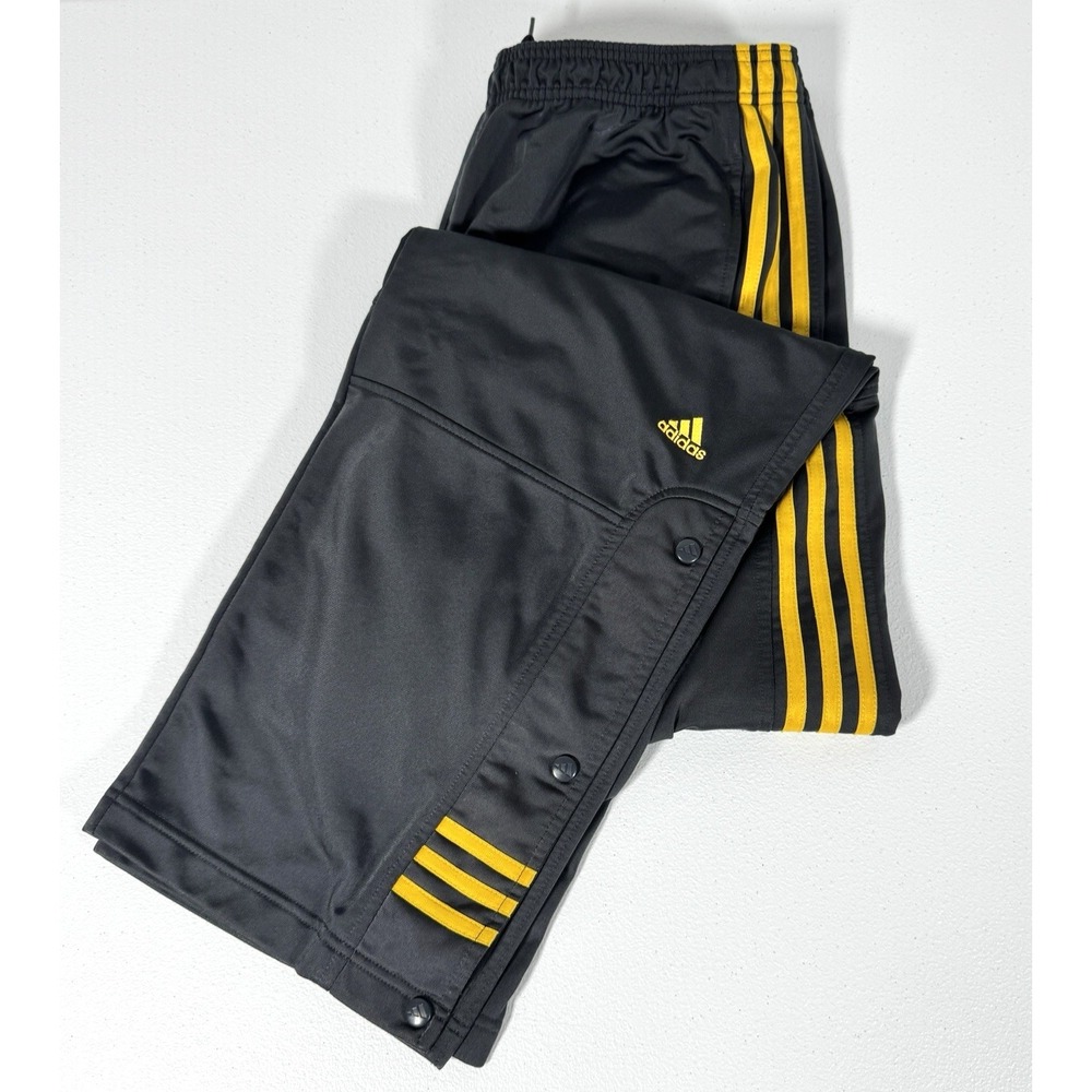 Vintage Adidas Snap Button Track Pants Black Yellow Tear Away Mens XL Warm Up